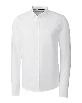 Cutter & Buck Advantage Tri-Blend Pique Long Sleeve Knitted Button Down White