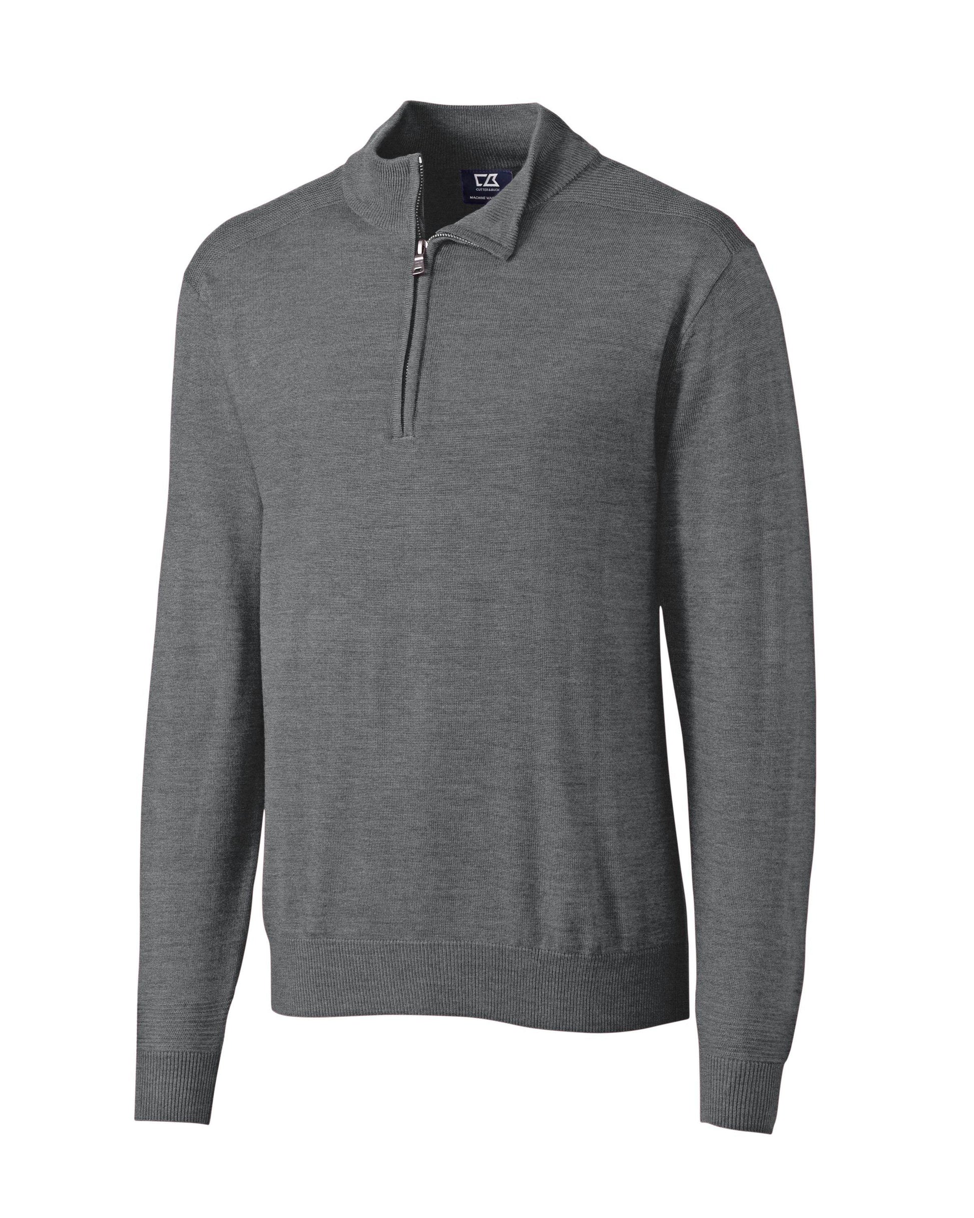 Cutter & Buck Douglas Half Zip Mock Sweater Mid Grey Heather - Hajjar's Big & Tall Mens Clothing