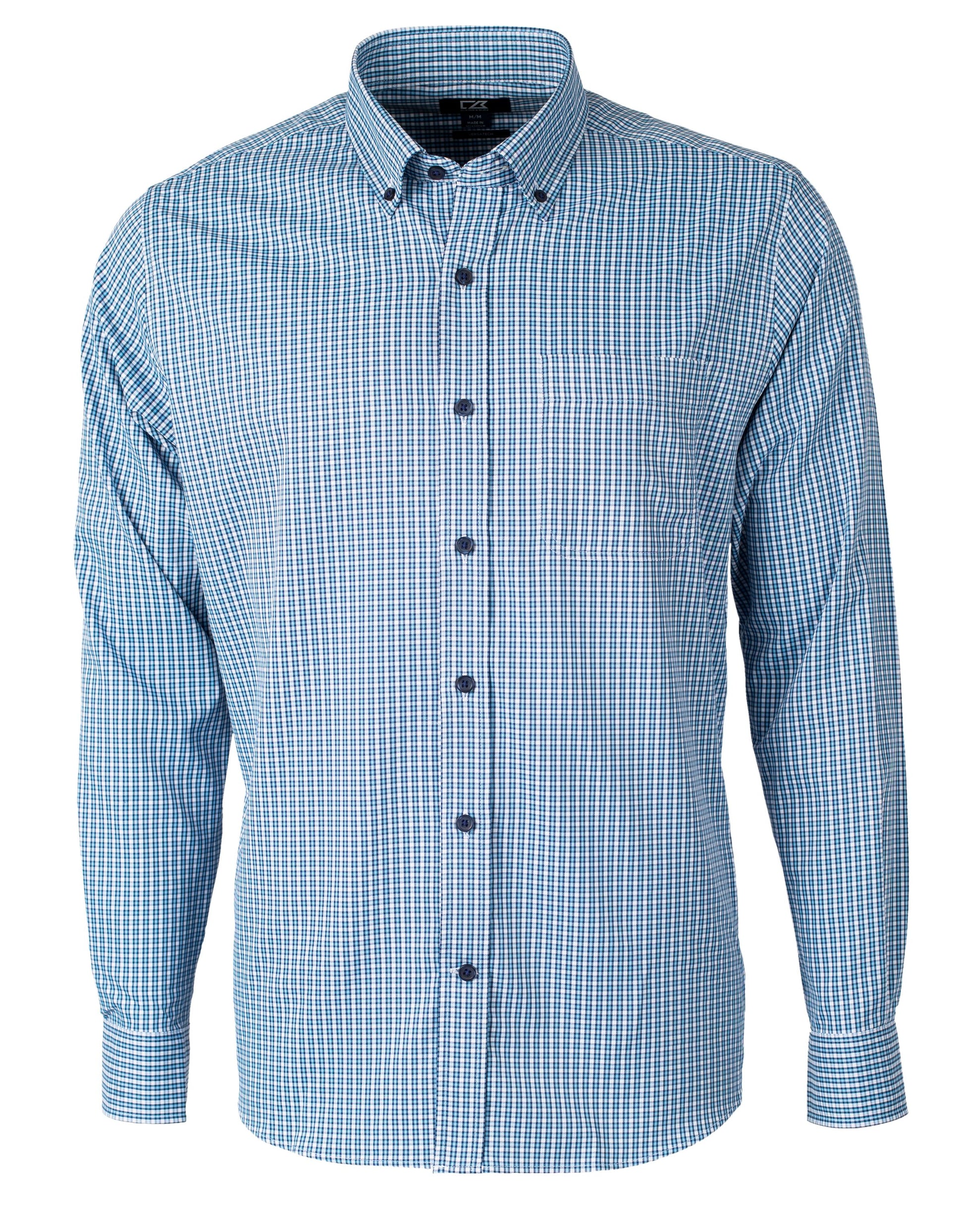 Cutter & Buck Versatech Multi Check Stretch Dress Shirt Atlas Blue ...